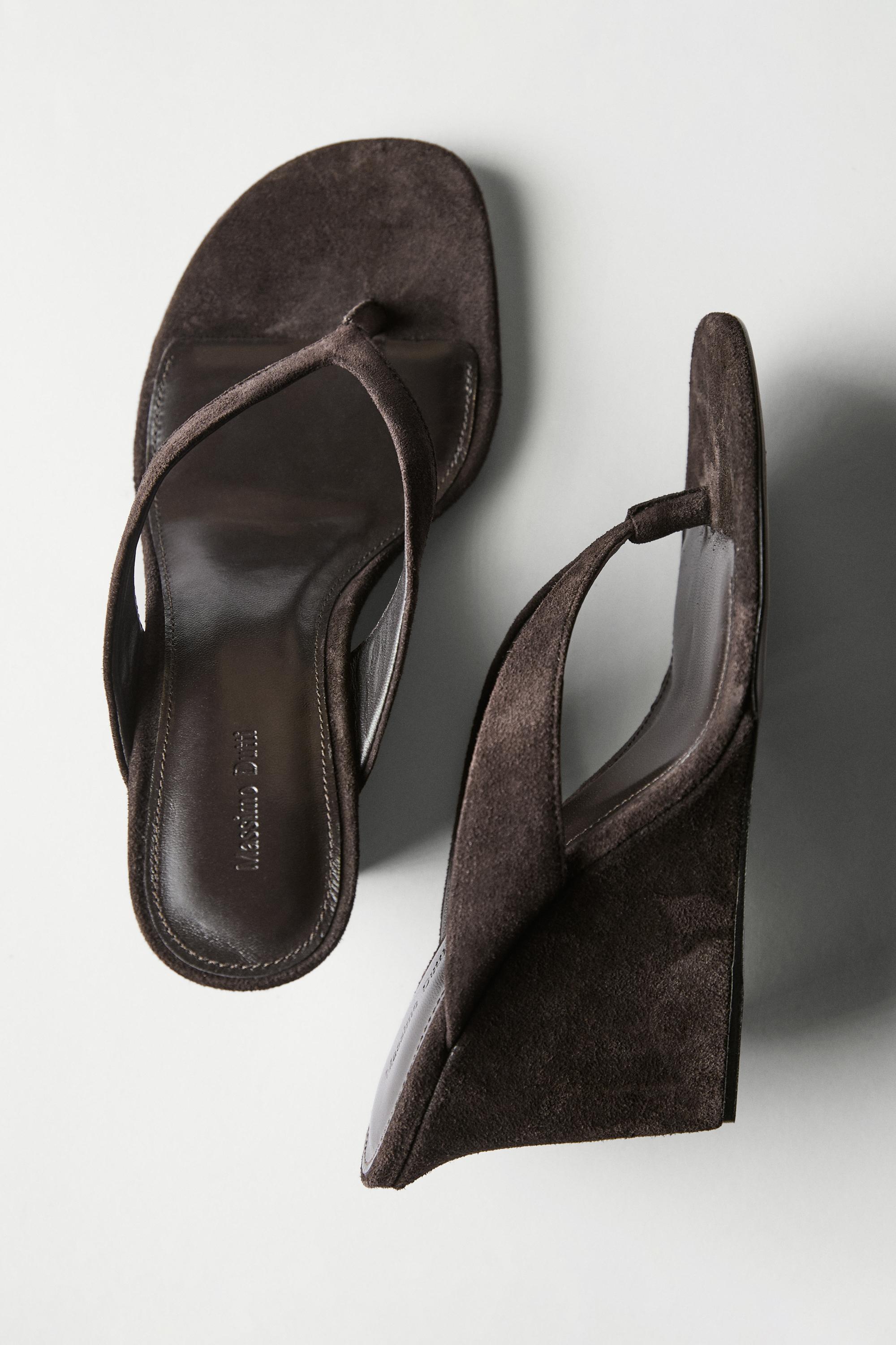 Split leather high-heel wedge sandals
